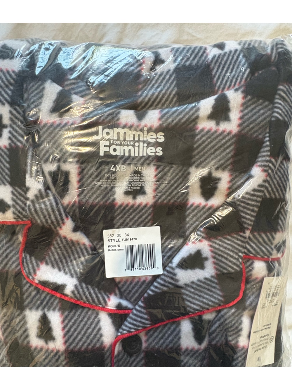 Jammies for Your Families - Men’s Black Plaid Fleece Pajama Set - 4X